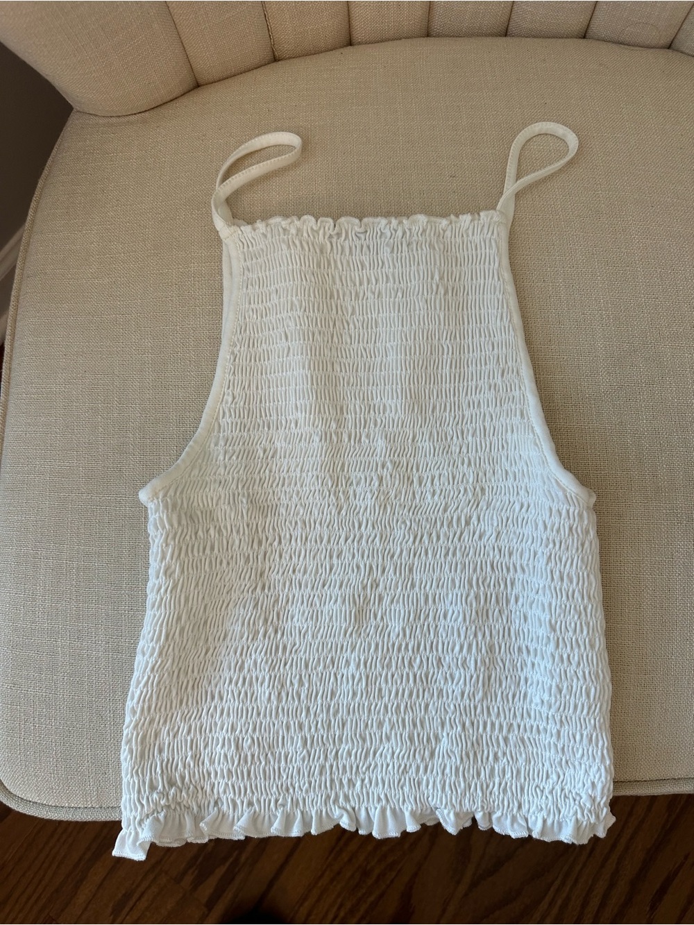 gaze White Smocked Halter Camisole